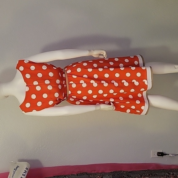 Vtg DRESS BARN 1990s Retro Mod Polka Dot Belted Waist Sleeveless A-Line Dress - Picture 6 of 9